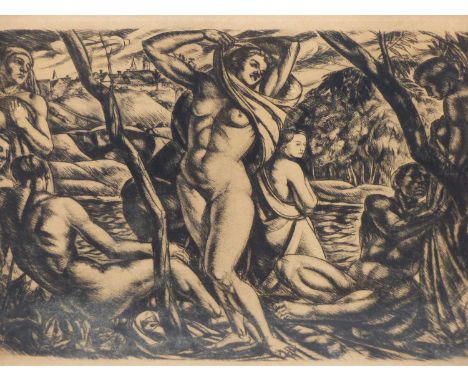 Bela Uitz (Hungarian, 1887-1972), Nude Bathers, signed and Numbered l.r., monochrome etching, 35.5 x 24 cm