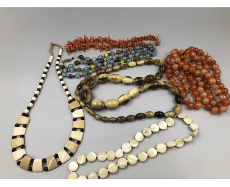 Six various vintage beaded necklaces, untested.