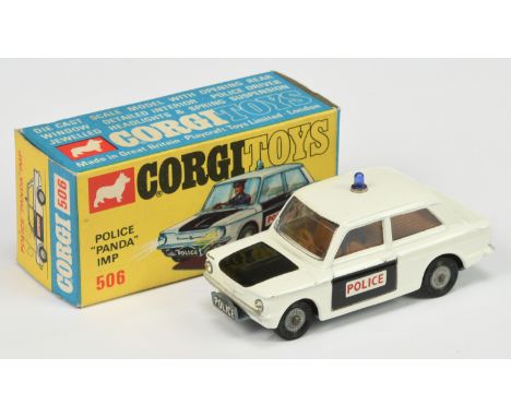 Corgi Toys 506 Sunbeam Imp "Police" Car&nbsp; - white&nbsp; body with black doors and bonnet, brown interior, blue roof light