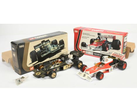 Corgi Toys (1/18th) Formula 1&nbsp; Racing Cars a pair (1) 190 Lotus&nbsp; "JPS" - Black and gold with Spanner, decal sheet a
