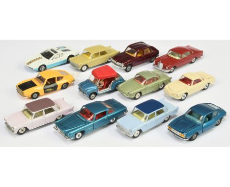 Corgi Toys unboxed group to include - Fiat Jolly 600 Ghia - Metallic blue, Lancia Fulvia - Yellow and black, Mercedes 220SE -