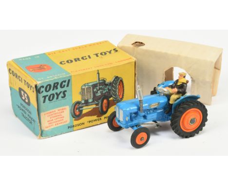 Corgi Toys 55 Fordson Major Tractor - Blue, orange plastic hubs with a figure driver - Good bright example in a Fair (complet