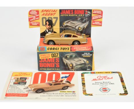 Corgi Toys 261 - "James Bond" Aston Martin DB5 taken from the film "Goldfinger" - finished in gold, red interior with "James 