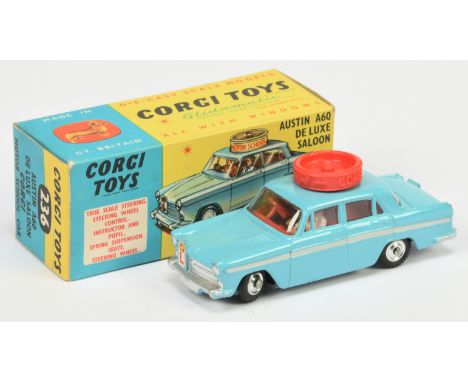 Corgi Toys 236 Austin A60 De-Luxe Saloon "Motor School" - Blue body, red interior and roof turning disc, silver trim and spun