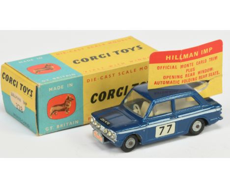 Corgi Toys 328 Hillman Imp "Rallye Monte Carlo" - Blue, white side flashes, yellow interior, silver trim, spun hubs and racin