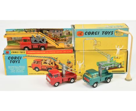Corgi Toys Forward Control Jeep group of 3 - (1) GS14 with Lift Hydraulic Lift - Green, red grille, lemon interior, grey jib,