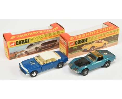 Corgi Toys Whizzwheels a pair - (1) 304 Chevrolet SS350 Camaro - Blue body, white hood and front stripe, chrome trim and&nbsp