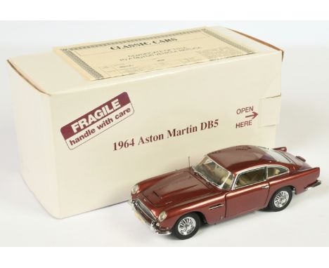 Danbury Mint (1/24th) Aston Martin DB5 - Metallic Dark red (Dubonnet), chrome trim - Near Mint in a Excellent box with inner 