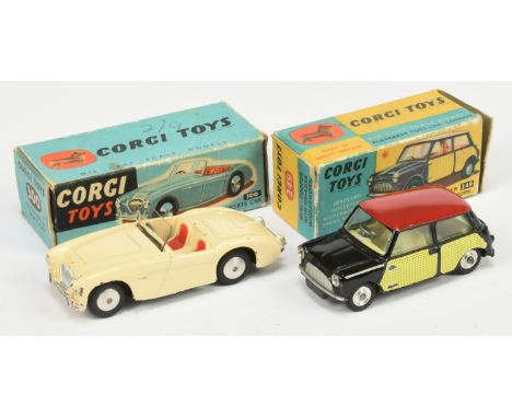 Corgi Toys 249 Morris Mini Cooper "Wickerwork" - Black body, red roof, lemon interior, silver trim and spun hubs ( two side p