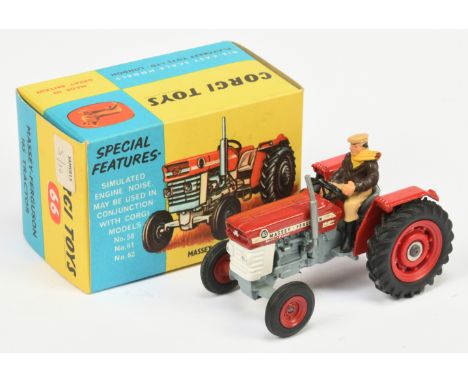 Corgi Toys 66 Massey Ferguson 165 Tractor - Red including hubs, white, grey with figure driver - Good Plus in a Excellent blu