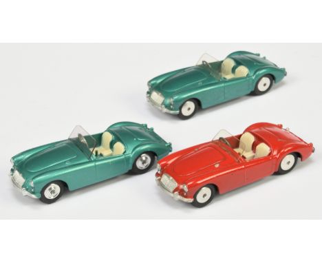 Corgi Toys unboxed group of 3 MGA Sports Car - (1) Red Body, cream seats, flat spun hubs (some super-detailing), (2) Same but
