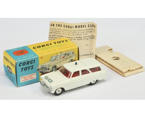 Corgi Toys 419 Ford Zephyr "Police" Motorway Patrol Car - White&nbsp; body, red interior, aerial, small blue roof light, silv