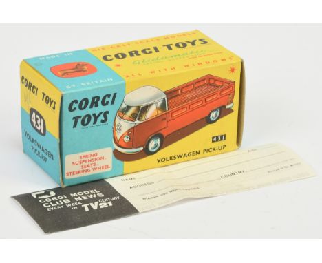 Corgi Toys 431 Volkswagen Pick-Up Empty blue and yellow carded picture box Excellent nice crisp example with collectors club 