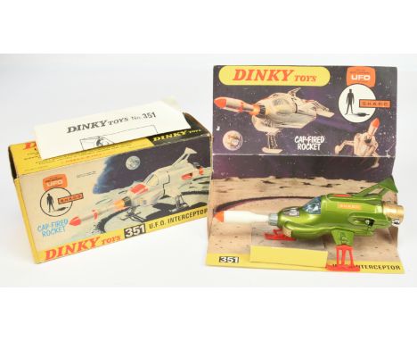 Dinky Toys 351 "UFO" Shado Interceptor - Green, chrome interior with blue tinted window, red legs and with white and orange m