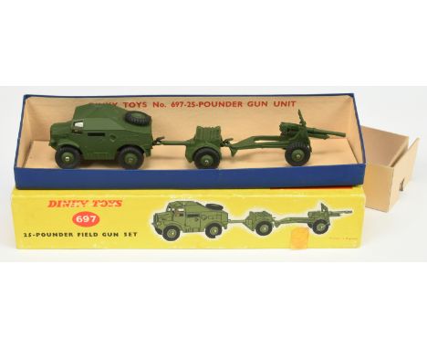 Dinky Toys Military 697 Field Gun Set to include - Quad Tractor Unit, Ammunition Trailer and Field Gun - all finished in gree