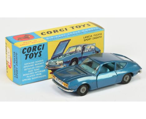 Corgi Toys 332 Lancia Fulvia Sport Zagato - Blue body and interior, chrome trim and cast hubs - Good Plus including lovely br