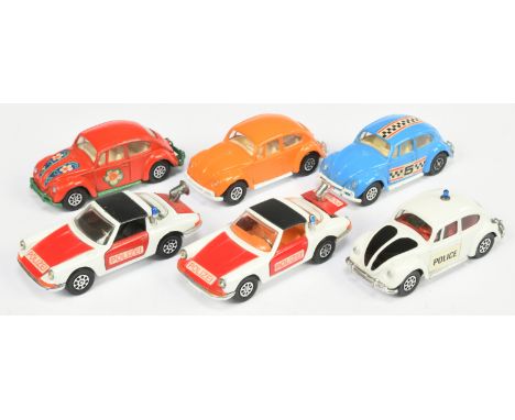 Corgi Toys unboxed Whizzwheels group to include - Porsche 911 Targa "Polizei" - White, red, black interior, another but dark 