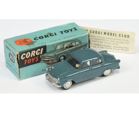 Corgi Toys 352 Standard Vanguard "RAF" Car - Greyish-blue, silver trim, flat spun hubs (Accessory pack Applied) - Excellent i