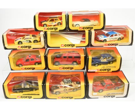 Corgi Toys group of 11 to include - 340 Rover, 380 BMW M1, 382 Lotus Elite, 617 Land Rover "Royal Mail" plus others - conditi