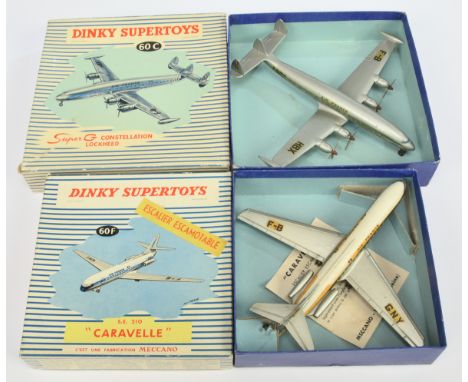 French Dinky Toys a pair of Aircraft - (1) 60C (892) Super G Constellation "Air France" - Silver and (2) 60F Caravelle "Air F