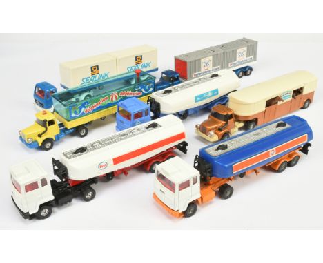 Corgi Toys unboxed group of Articulated Truck and Trailers to include - Mercedes "Sealink", Ford Tanker "ARAL", Berliet Horse