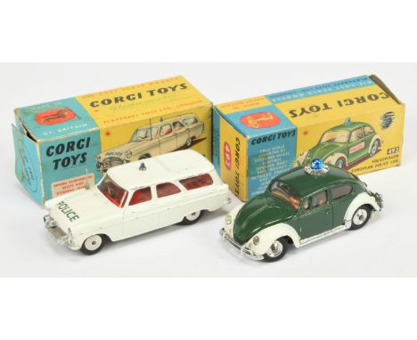 Corgi Toys 419 Ford Zephyr Estate "Police" Car - White body, red interior, silver trim, flat spun hubs, small roof light and 