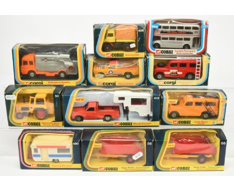 Corgi Toys group of 11 to include - 50 Massey Ferguson Tractor, 421 Land Rover, 490 Touring Caravan, 1116 Refuse Truck - cond