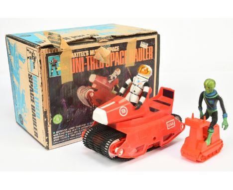 Mattel "Major Matt Mason" UNI-Tread Space Hauler - red, white, black tracks with figure - Good Plus in a Good carded picture 