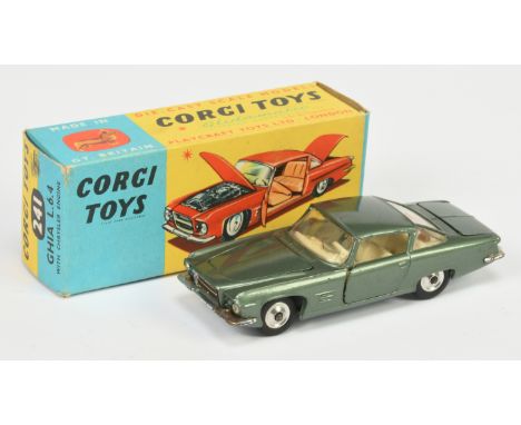 Corgi Toys&nbsp; 241 Ghia L.6.4 - Green body, off white interior, chrome trim, spun hubs - Good Plus bright example of a hard