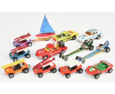 Corgi Toys unboxed Whizzwheels group to include - GP Buggy with Boat On Trailer, Ford Capri Dragster - White, Ford Mustang "O