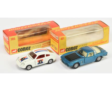 Corgi Toys Whizzwheels a pair - (1) 301 ISO Grifo - Blue body, black bonnet, silver roof flash, ivory interior, chrome trim -