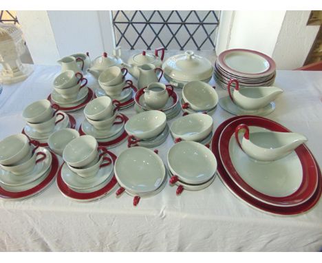 A quantity of Wedgwood Windsor Grey pattern dinner and tea wares including two oval graduated meat plates, two sauce boats an