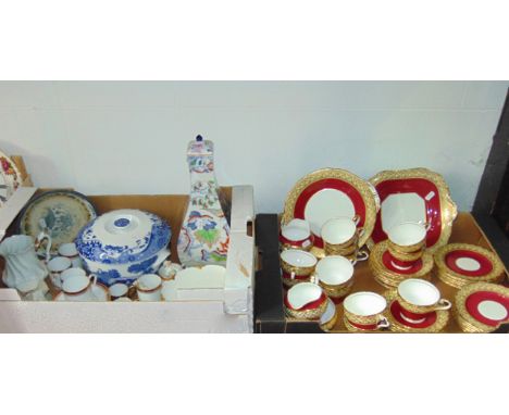 A quantity of 19th century and other ceramics including a Masons patent Ironstone china vase and cover of four sided form wit