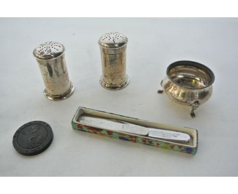 A pair of George V silver pepper casters,  Haseler & Bill, Chester, 1920, each of plain cylindrical form, 68.7g in total; a s