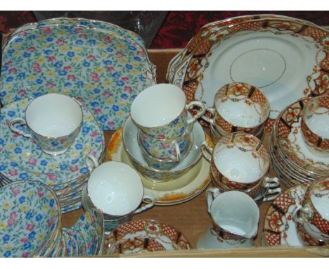 A collection of Royal Stafford china tea wares with printed chintz style floral decoration including a pair of cake plates, s