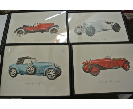 Vauxhall - The Finest of Sporting Cars 30-98 by Nic Portway, six vintage motorcar prints and seven shot glasses together with