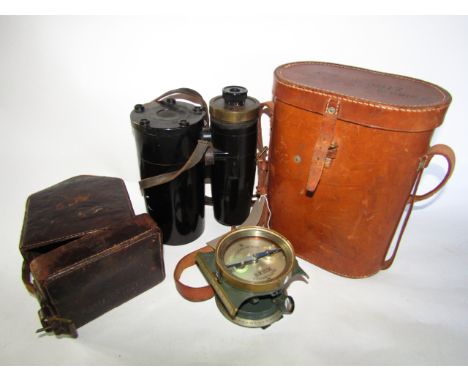 A good quality Second World War German brass cased compass stamped C P Goerz Berlin BR1536 Fussartillerie together with a lea