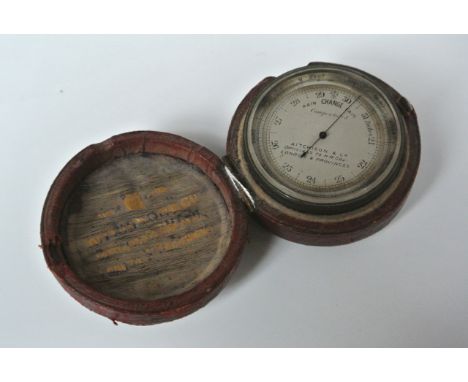 A Victorian compensated pocket barometer by Aitchison & Co (opticians to H M Gov London & Provinces), in leather pocket case