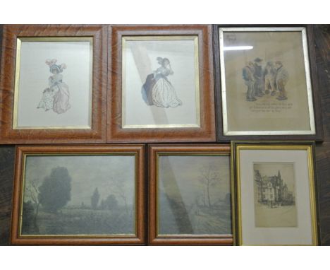 A pair of early 20th century oil paintings on card by Victor Mathias showing country landscapes with figures both signed bott