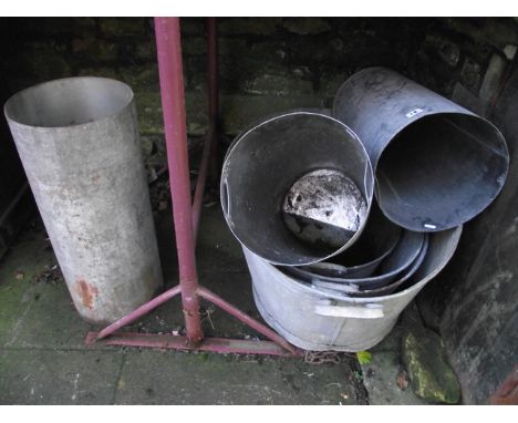A graduated set of five vintage galvanised two handled bath, of oval form together with three cylindrical containers