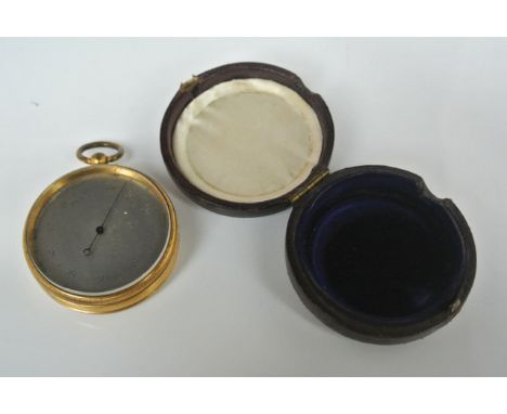 A 19th century compensated barometer, pocket size, brass cased, silvered dial and leather outer casing