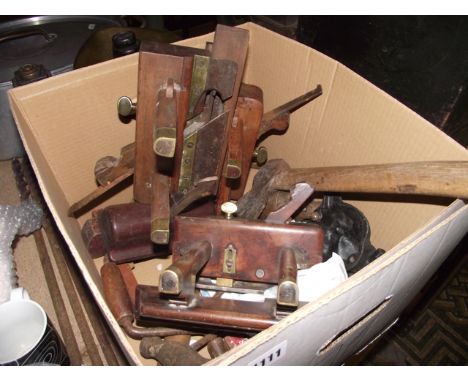 A small collection of good quality vintage carpentry moulding planes etc, three with brass fittings and stamped W Storer, M C