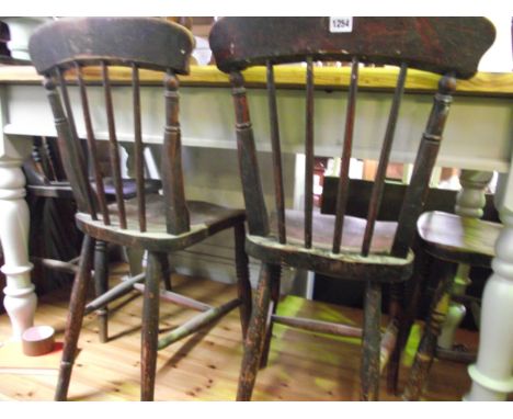 Nine various kitchen chairs including four Windsor stick back chairs with elm seats.
