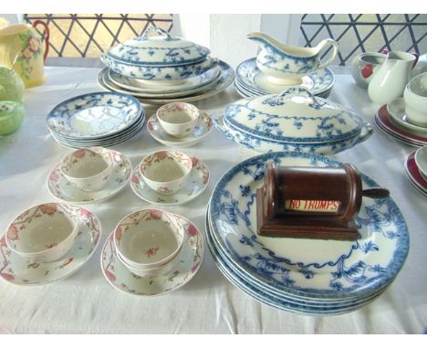 A collection of early 19th century tea wares with painted floral sprigs and border decoration comprising six tea bowls and fi