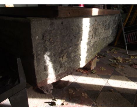 A weathered natural stone trough of rectangular form (broken), 198 cm long x 40 cm wide x 24 cm high approx
