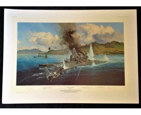 Robert Taylor Attack on the Hiei The Artist Proofs, signed by Marine Corp Ace and Medal of Honor recipient Joe Foss and three
