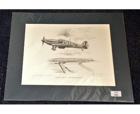 Nicolas Trudgian Original pencil drawing Hurricane Scramble 249 Squadron July 1940. Signed by Nicholas Trudgian and Hugh John