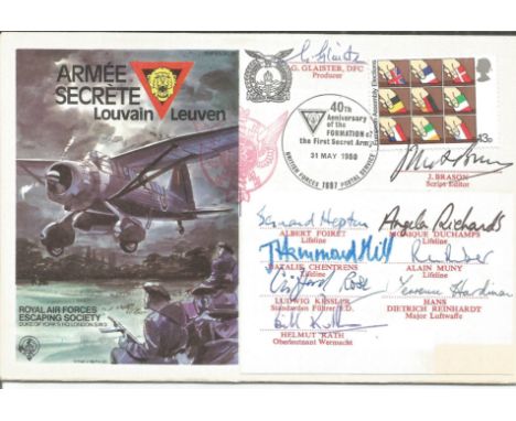 Secret Army TV series actors multiple signed RAF Escaping Society cover. Bernard Hepton, Angela Richards, Juliet Hammond, Ron
