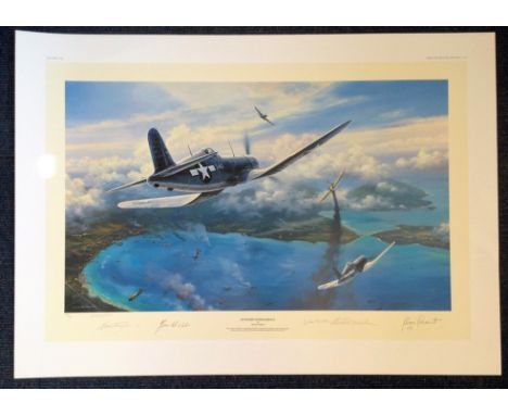 Nicolas Trudgian Gunfight over Rabaul Artists Proof Edition signed by 4 Marine Corp F4U Corsair pilots who flew in combat in 