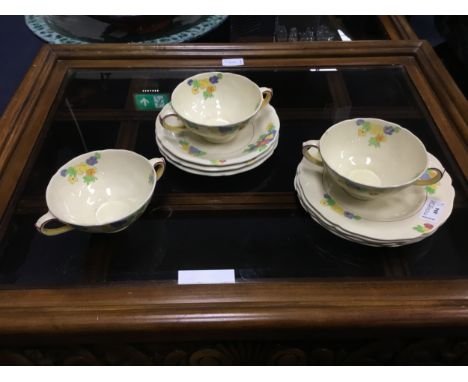 ROYAL DOULTON 'MINDEN' SET OF THREE CUPS, SAUCERS AND SIDE PLATES, along with other ceramics, including Studio pottery